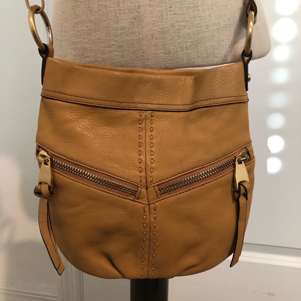 B. Makowsky Tan Leather Crossbody Bag